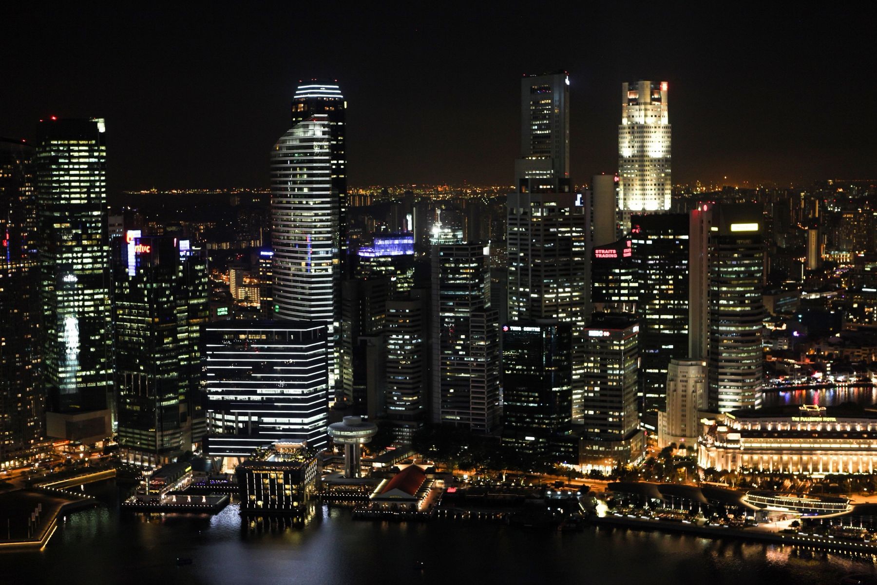 The financial district at night seen from above